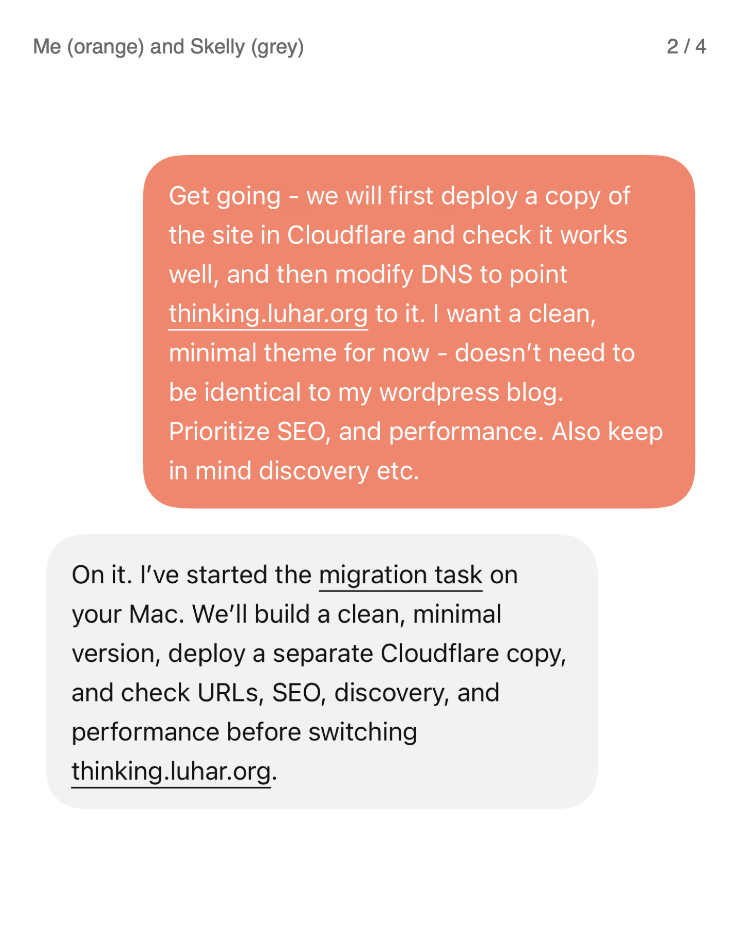 Conversation planning a separate Cloudflare test deployment and checks before changing the blog domain.